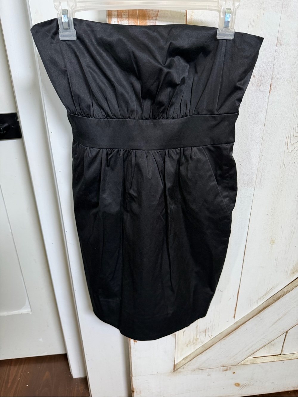 BCBG Strapless Black Pleated Waistband Cocktail Dress 0405